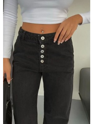 Nutika Çok Düğmeli Wide Leg Jean Siyah