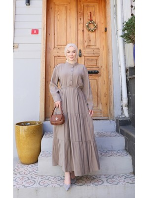 Nisum Moda Hakim Yaka Katlı Modal Elbise