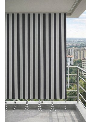 Devrim Olivya Tekstil Antrasit-Gri Balkon Perdesi Kornişli Bağcıklı Su Geçirmez Dış Mekan Dayanıklı Modern Balkon Brandası