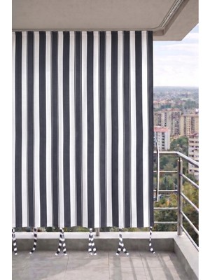 Devrim Olivya Tekstil Antrasit-Beyaz Balkon Perdesi Kornişli Bağcıklı Su Geçirmez Dış Mekan Dayanıklı Balkon Brandası