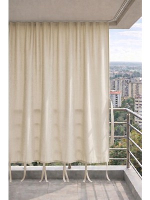 Devrim Olivya Tekstil Bej Balkon Perdesi Kornişli Bağcıklı Su Geçirmez Güneşlik Dış Mekan Dayanıklı Modern Balkon Brandası