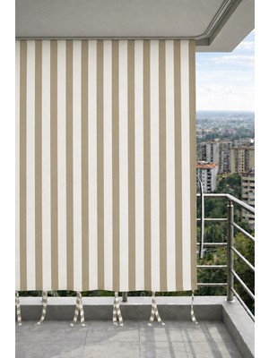 Devrim Olivya Tekstil Bej-Krem Balkon Perdesi Kornişli Bağcıklı Su Geçirmez Dış Mekan Dayanıklı Modern Balkon Brandası