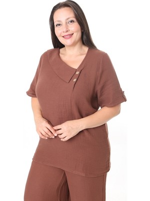 XL Modam Kadın Müslin Kumaş Pantolon Tunik Büyük Beden Takım