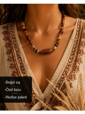 Herşey Nota Bohem Solenya Doğal Ahşap Boncuk Kolye