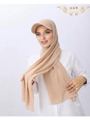 ALDAIYR Şapkalı Boneli Hazır Şal Hijab Sandy