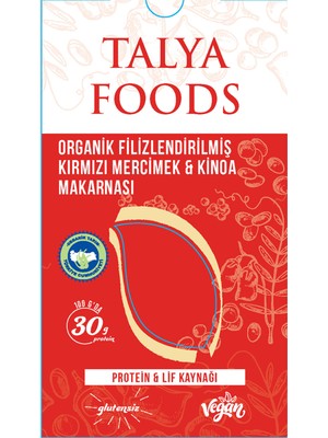 Montreal Talya Foods Filizlendirilmiş Kırmızı Mercimek Kinoa Makarna 200G ( 1 Adet )