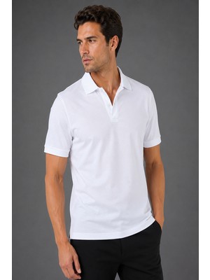 Bisse Beyaz Balenli̇ Polo Yaka Düğmeli̇ T-Shirt TS26Y26103_D01