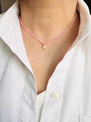 Devi Fashion Minimal Pembe Doğal Taş Baget Kolye 41 cm