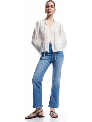 Koton Yüksek Bel Kısa Ispanyol Paça Jean Pantolon - Flare Jeans