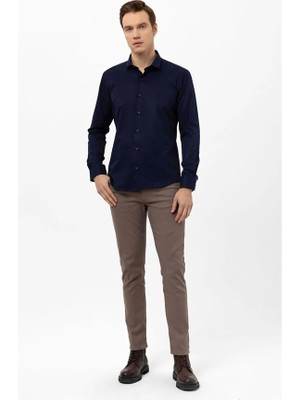 Süvari Lacivert Slim Klasik Yaka Casual Gömlek