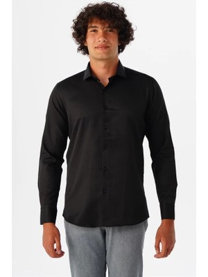 Süvari Siyah Slim Klasik Yaka Casual Gömlek