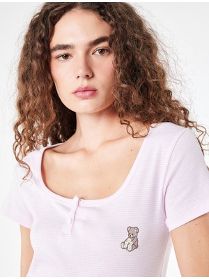 Koton Rahat Kalıp U Yaka Kısa Kollu Pamuklu Pijama Üstü