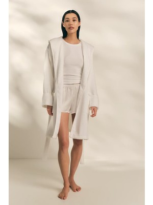 The White Company Organik Pamuk Hydrocotton Kapüşonlu Kısa Unisex Bornoz