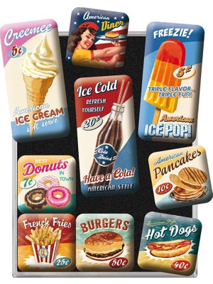 Nostalgic Art Retro Buzdolabı Mıknatıs Seti 9 Parça, Mıknatıs Tahtası Için Mıknatıs Seti,