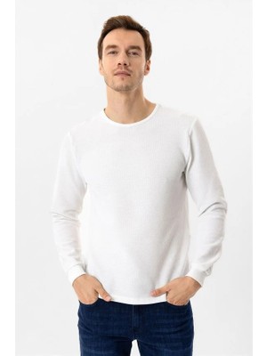 Süvari Beyaz Slim Bisiklet Yaka Sweatshirt