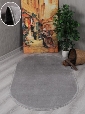 Modern Dekoratif Kaymaz Taban Simirna Oval Halı Yolluk Gri 80 x 300