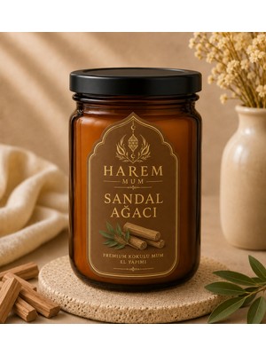 Harem Mum Sandal Ağacı Kokulu El Yapımı Cam Kavanoz Mum 150G