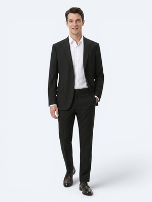 Kip Siyah Mikro Regular Fit Yün Karışımlı Takım Elbise
