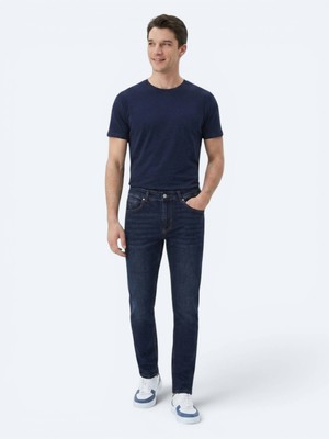 Kip Lacivert Slim Fit Denim Pamuk Karışımlı Pantolon