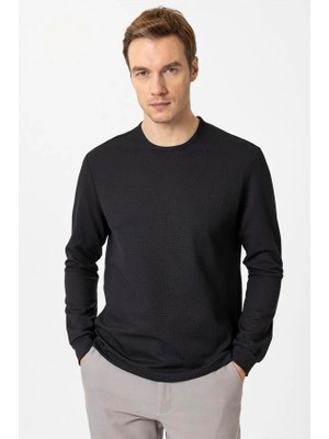 Süvari Siyah Slim Bisiklet Yaka Sweatshirt