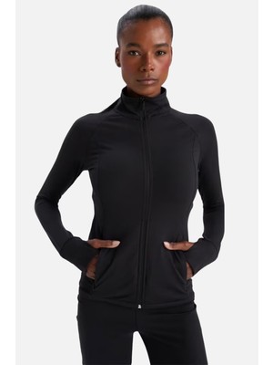 Soft & Basic Siyah Basic Hırka Pamuk - Polyester Kumaşlı Cepli Rahat Kesim Düz Desenli