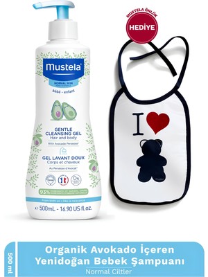 Mustela Organik Avokado Içeren Yenidoğan Bebek Göz Yakmayan Şampuanı Saç, Vücut 500 ml + Önlük Hediyeli