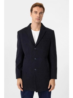 Süvari Lacivert Slim Mono Yaka Yan Cepli Kaban