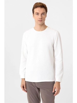 Süvari Beyaz Slim Bisiklet Yaka Sweatshirt