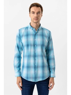 Süvari Turkuaz Slim Düğmeli Yaka Casual Gömlek