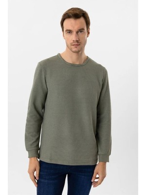 Süvari Yeşil Slim Bisiklet Yaka Sweatshirt