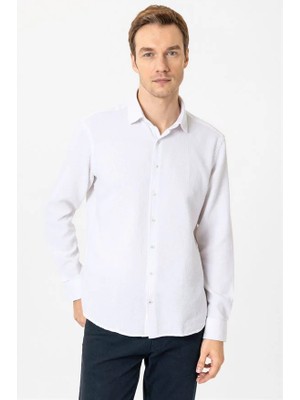 Süvari Ekru Slim Klasik Yaka Casual Gömlek