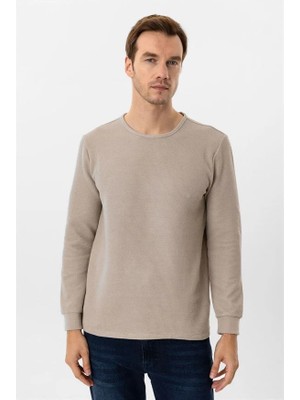 Süvari Bej Slim Bisiklet Yaka Sweatshirt