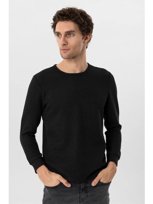 Süvari Siyah Slim Bisiklet Yaka Sweatshirt