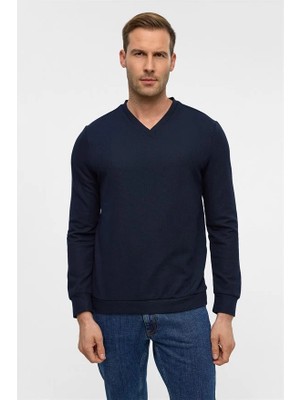 Süvari Lacivert Regular V Yaka Sweatshirt