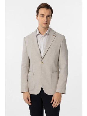 Süvari Bej Slim Mono Yaka Torba Cep 6 Drop Klasik Ceket