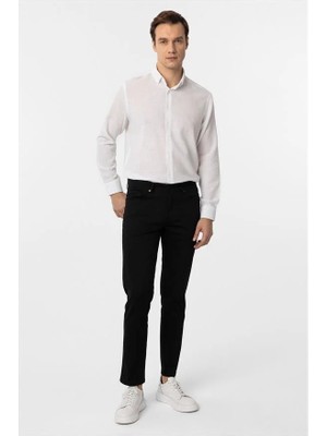 Süvari Siyah Slim Düz Düz Normal Bel Casual Pantolon