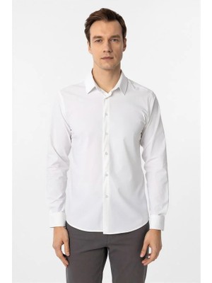 Süvari Beyaz Slim Klasik Yaka Düz Casual Gömlek