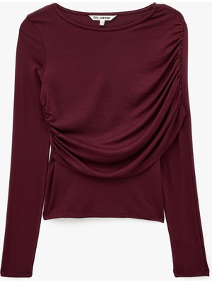 Koton Uzun Kollu Slim Fit Drape Detaylı Tişört