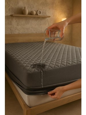 Yatak Alezi Pamuklu Kapitone Fitted Full Kenar Sıvı Geçirmez Yatak Koruyucu Gri (160 x 200)