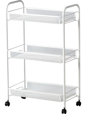 Hornavan Tekerlekli Servis Arabası - Sehpası - Metal/beyaz - 26 x 48 x 77 cm