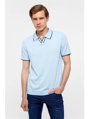Süvari Buz Mavi Regular Düz Polo Yaka Kazak