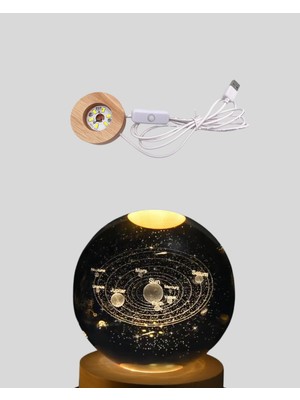 Eco Lounge USB Bağlantılı Işıklı Kristal Küre Modern Ahşap Tabanlı Dekor