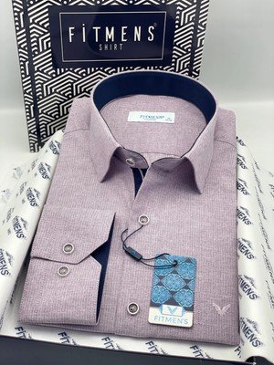 Fitmens Klasik Uzun Kol Keten Cotton Hediye Kutulu Erkek Gömlek FS-001261 - Mor