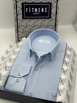 Fitmens Klasik Uzun Kol Keten Cotton Hediye Kutulu Erkek Gömlek FS-001261 - Açık Mavi