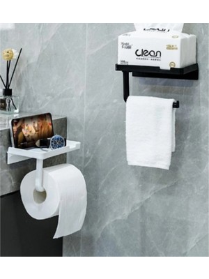Eco Lounge Tuvalet Kağıdı Askılığı - Raflı ve Yapışkanlı - Matkapsız Banyo Aksesuarı