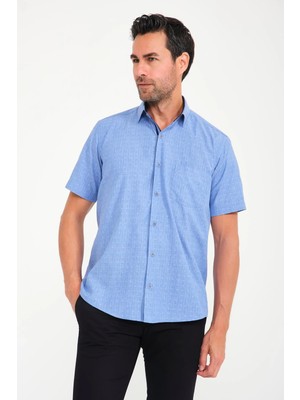 Fitmens Klasik Kısa Kol Açık Zemin Kutu Desen Keten Cotton Hediye Kutulu Erkek Gömlek FS-000745 - İndigo