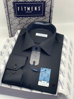 Fitmens Klasik Uzun Kol Gold Saten Cepsiz Hediye Kutulu Erkek Gömlek FS-003308 - Siyah
