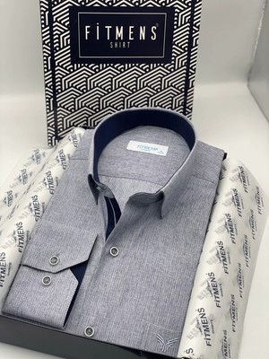 Fitmens Klasik Uzun Kol Keten Cotton Hediye Kutulu Erkek Gömlek FS-001261 - Lacivert