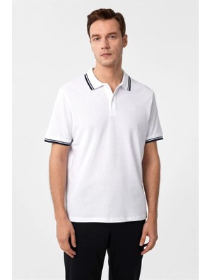 Süvari Beyaz Regular Fermuarlı Polo Yaka Tişört