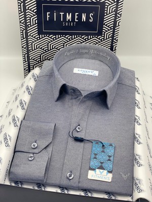 Fitmens Slim Fit Uzun Kol Ömür Boyu Yakandayım Nakışlı Hediye Kutulu Erkek Gömlek FS-001376 - Lacivert Beyaz